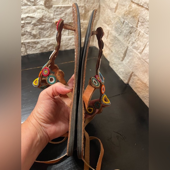 Laidback London Sandals Beaded Leather Ankle Straps Womens - Picture 4 of 8